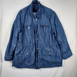 Talbots Plus Denim Utility Jacket 2X Women’s Cotton Hemp Long Sleeve